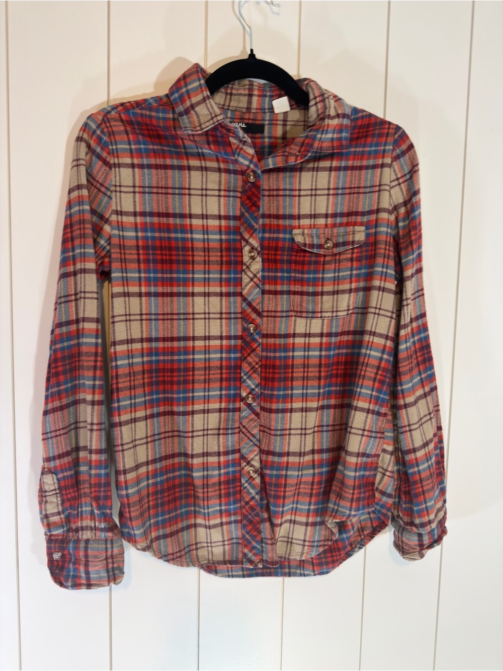 BDG Plaid Button-Down Shirt in Red, Blue & Cream - Size S